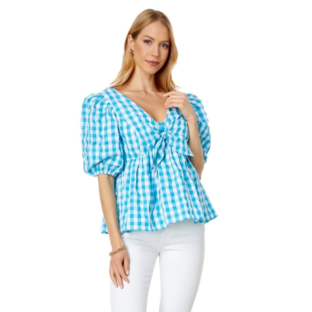 NWT Lilly Pulitzer Sarafina Short Sleeve Gingham Top